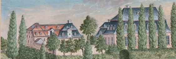 Der Adlerflychthof, Sommersitz der Familie Gontard, Gouache von Johann Georg Meyer 1779